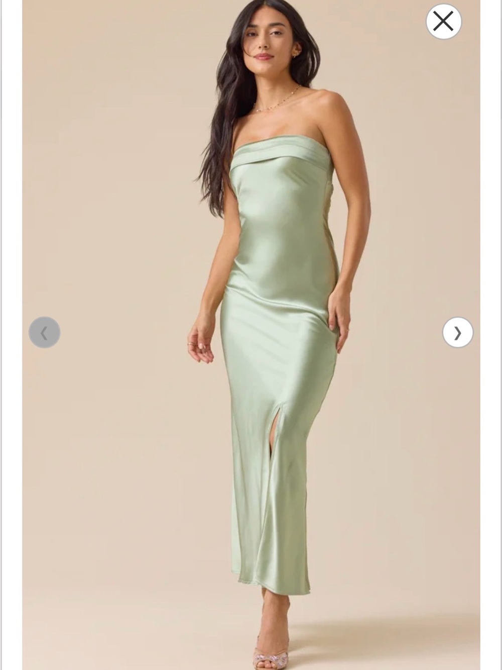 Altar'd State Strapless Satin Slip Dress in Sage Green